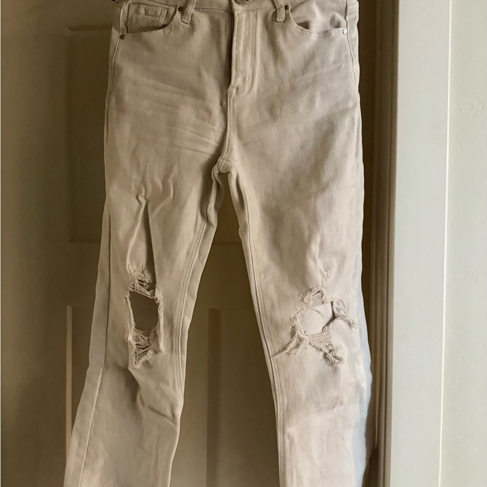 White Straight Distressed Jeans Risen brand